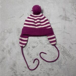 Baby CZ by Carolina Zapf 100% Cashmere Knit Pom Striped Ear Muff Beanie 18-24 M